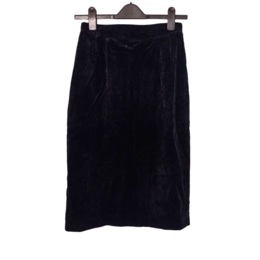Vintage Black Velvet Midi Skirt | US S